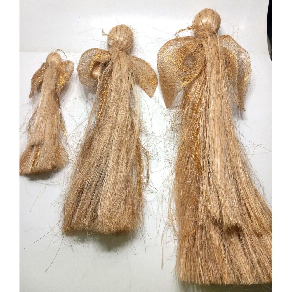 Set of 3 Straw Angel Wall Hangers Metallic Praying Hands 24, 20, 12 Inches Vtg. - Picture 2 of 8